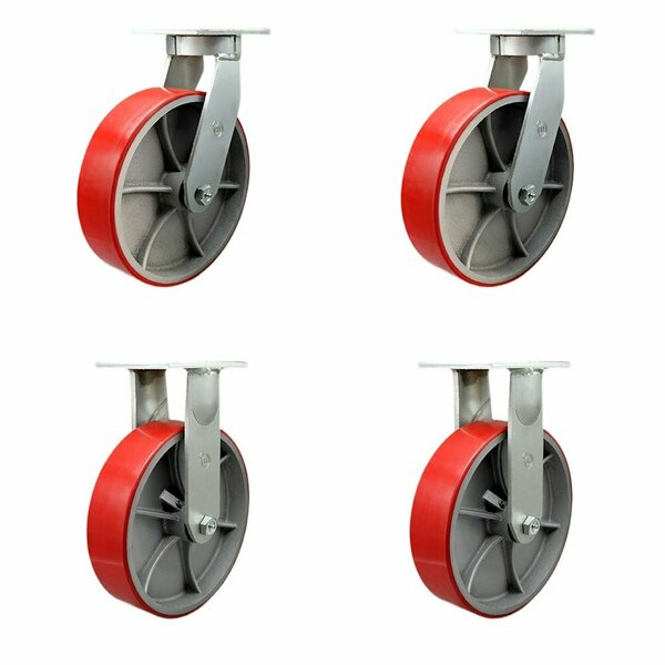 Service Caster 12'' Heavy Duty Red Poly on Cast Iron Wheel Caster Set 2 Swivel 2 Rigid, 4PK CRAN-SCC-KP92S1230-PUR-RS-2-R-2